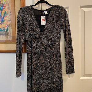 H&M black and gold minidress, size 6 NWT